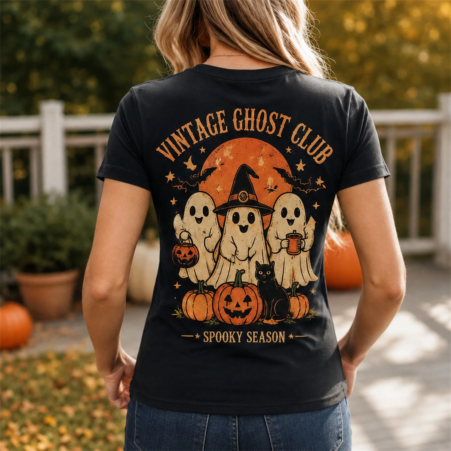 Halloween Vintage Ghost T Shirt Men Women Commuter Wear Pumpkin Witch Graphic Tee Short Sleeve Streetwear