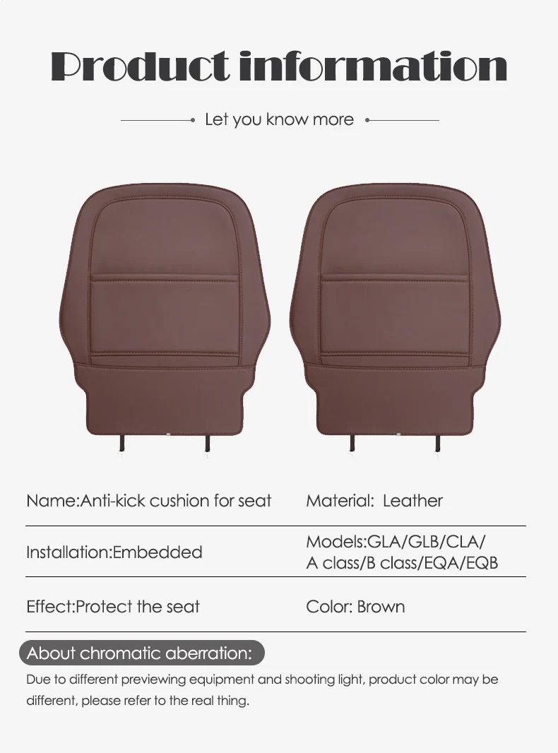 For Mercedes benz 2024 GLB GLA CLA EQAW117 C118 A Class B class Brown Anti-dirty pad Accessories Car interior Seat anti kick pad