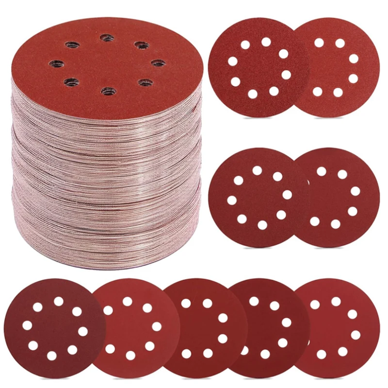 

70 Pcs 5-inch 8-hole Sanding Discs, 10 pieces each in 60/120/180/240/320/400/600 grit, hook and loop sandpaper, suitable for ran