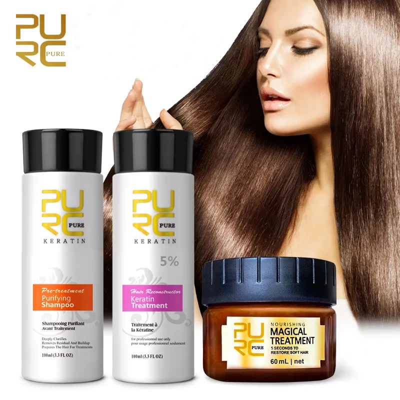 PURC Brazilian Keratin Straightening Treatment and Hair Mask Sets for Deep Curly Hair Smoothing Repair Damaged Hair Care Product