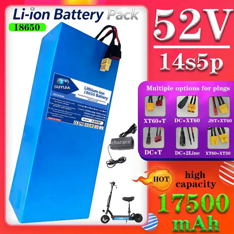 14S5P 52V 17500mAh 18650 Lithium Battery with BMS for 1500W Appliances and Transportation Equipment - Rechargeable Battery