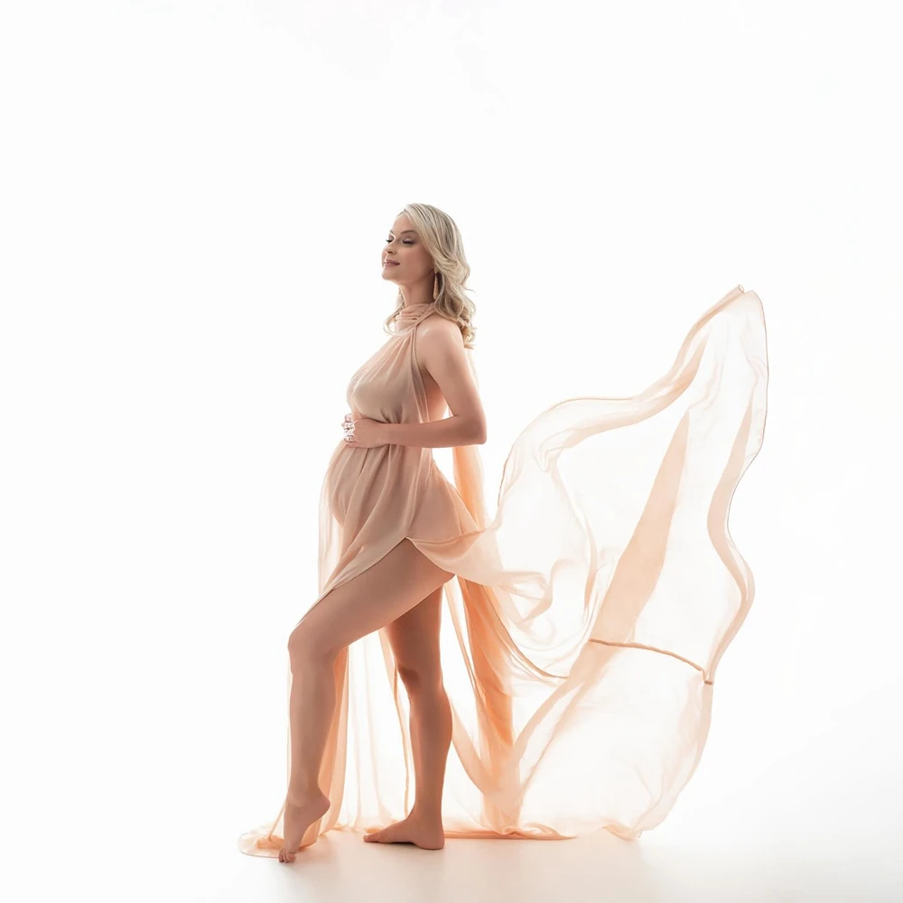 Backless Gown Photography Props Wind Blowing Long Train Pregnant Women Portrait Picture Shooting Studio Wardrobe Garment