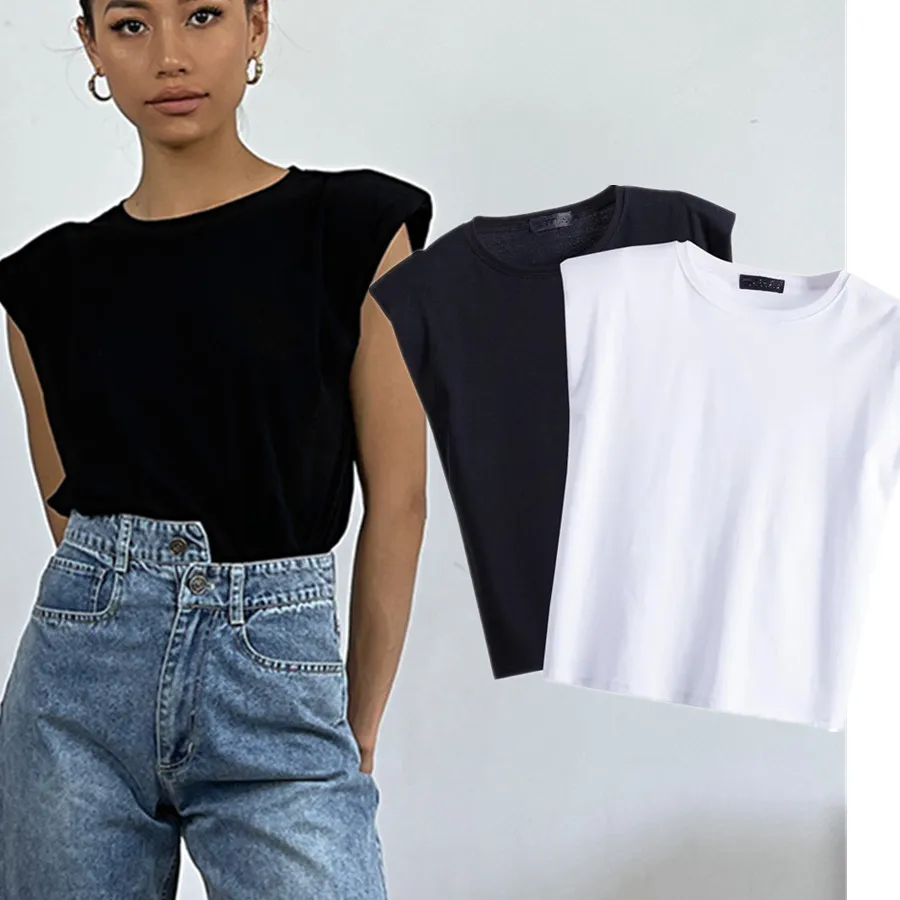 

Jenny&Dave Ins Blogger Shoulder Pad Harajuku T shirt Women Fashion Pure Cotton Simple Vintage Summer tshirts Women Tops