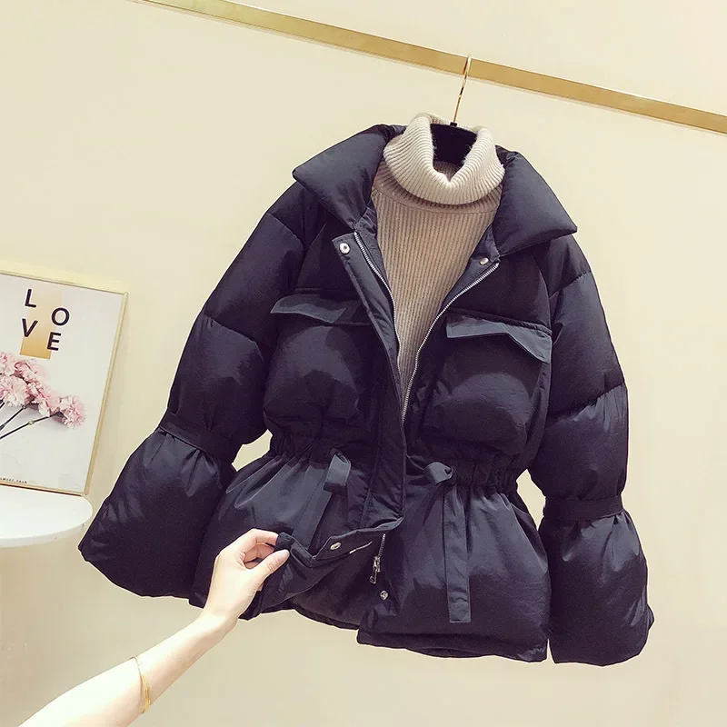 2023 Fashion Women Jacket Baggy Bread Suit Winter Coats Down Cotton Waterproof Windproof Bandage Outdoor Sporting Short Parkas