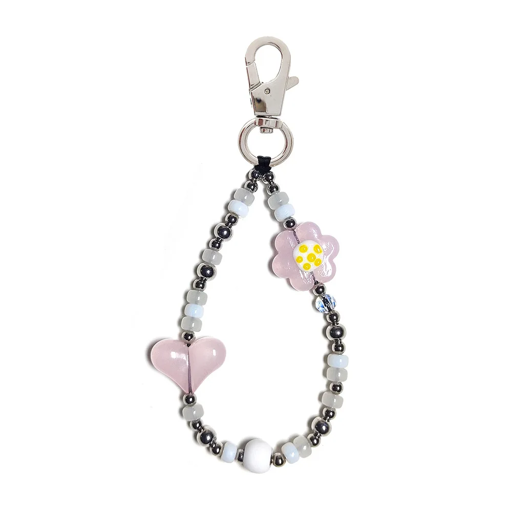 Bead Red Heart Keychain Y2K Cloud Colored Beads Key Chain Bag Phone Handmade Pendant For Women Girls Gift Korea Accessories