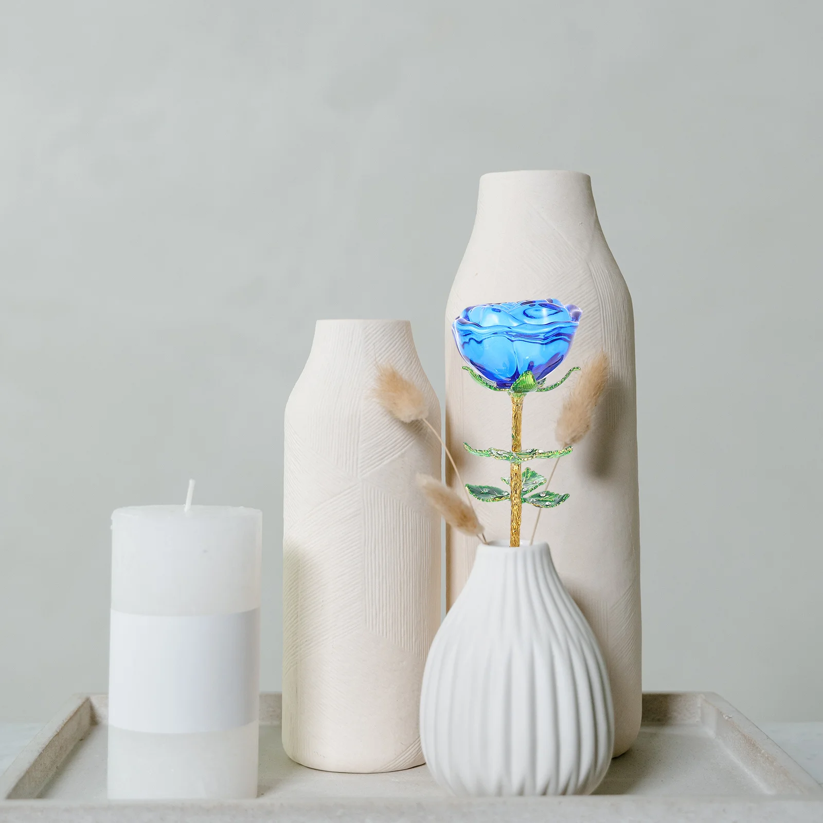 

Exquisite Artificial Glass Rose Bouquet Fine Craft Home Decoration Flower Arrangement DIY Romantic Simulation Rose Decor