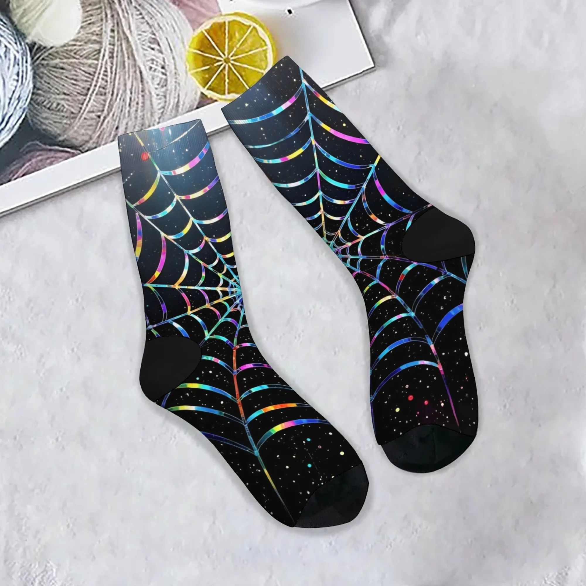 Laser Spider Web Socks Skin-friendly Breathable Lightweight Men's Socks Fitness Running Hiking Cute Stylish Edgy Graphic Socks