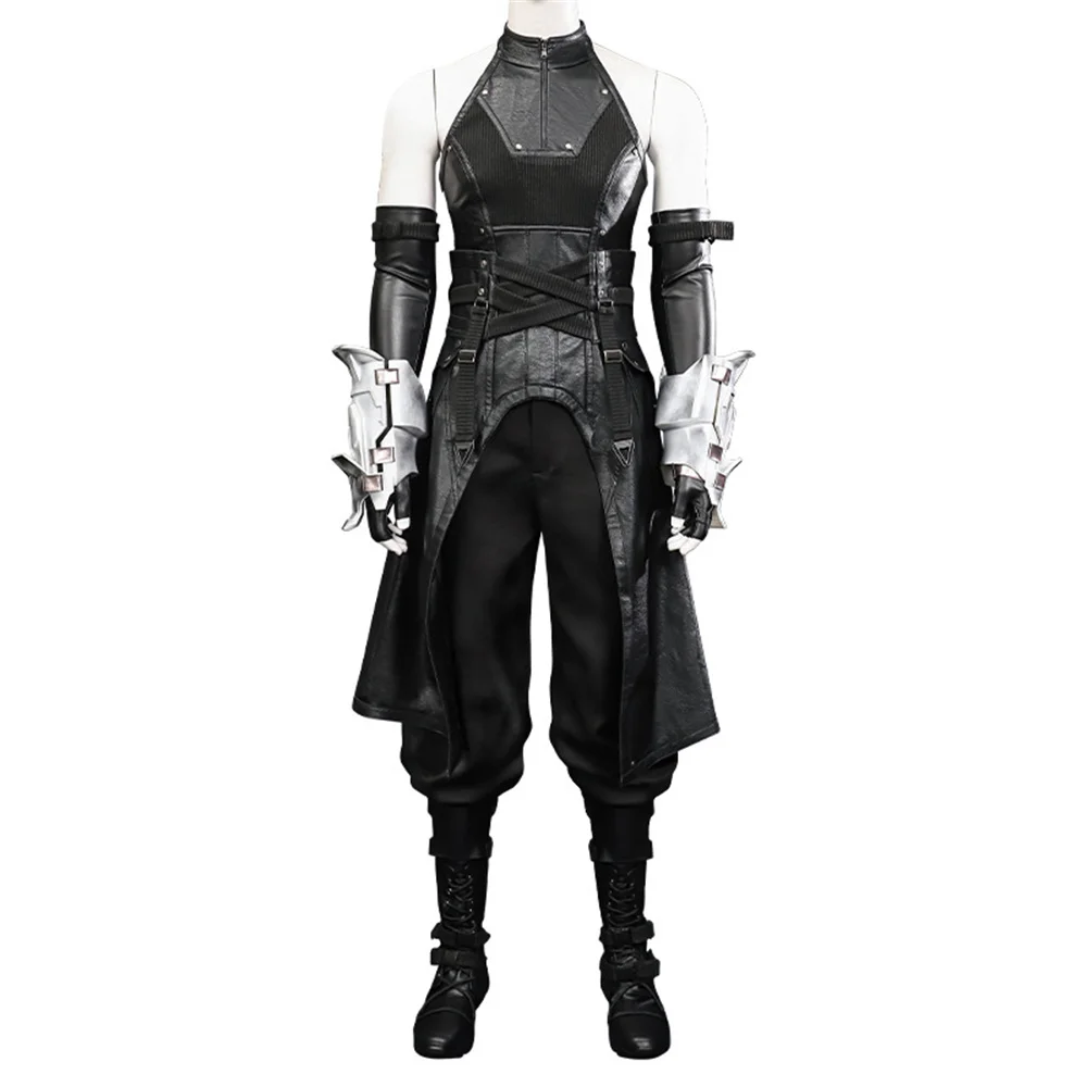 Game FF7  Sephiroth Cosplay Costume Black Combat Uniform Suit Halloween Carnival Party  Outfits