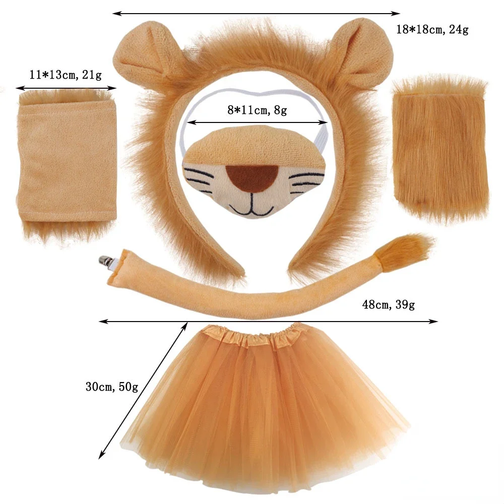 Bambini Ragazzo Ragazze Animale Leone Costumi Cosplay Orecchie e Coda Fascia Gonna Set Accessori Cosplay
