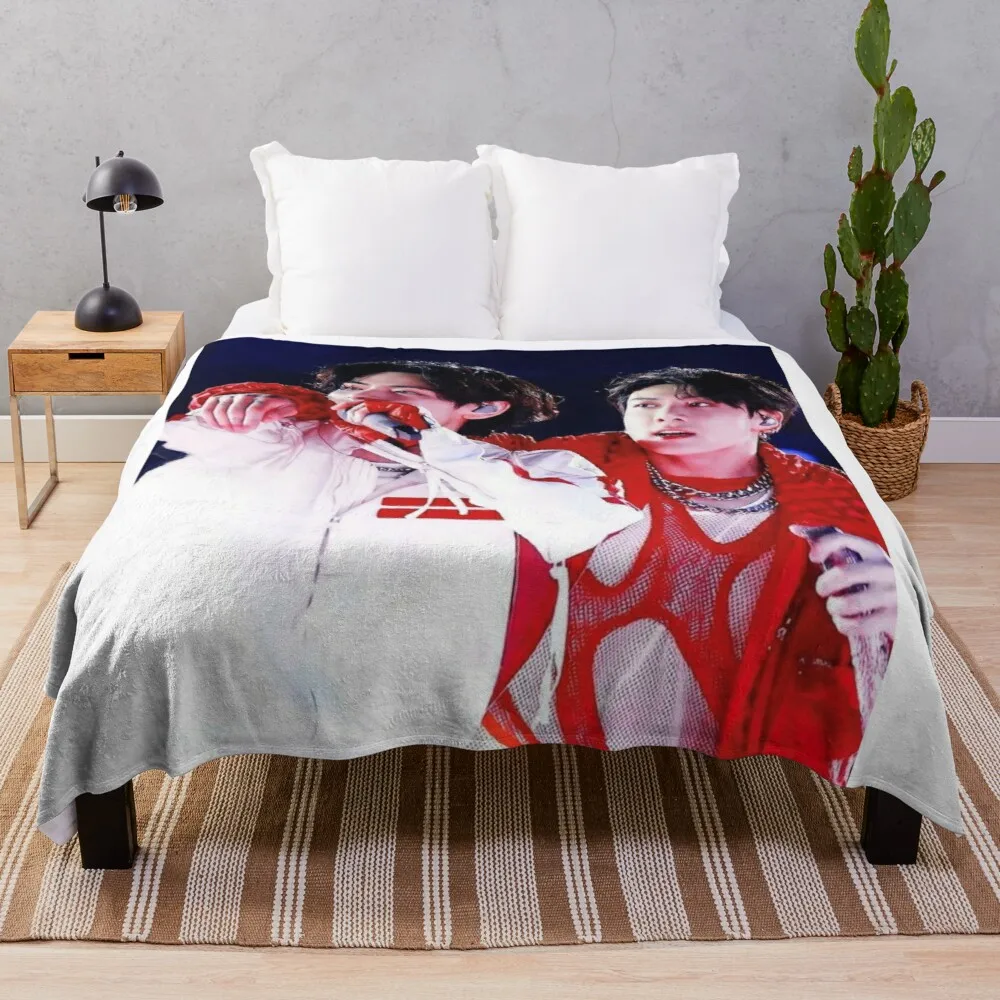 

taekook ptd stage red outfit photo Throw Blanket Bed Fashionable Blanket Decorative Blankets