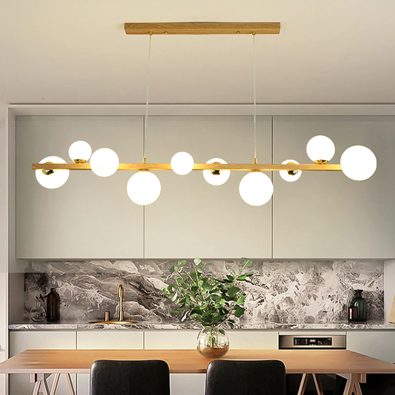 

Glass Ball Chandelier Wood Pendant Lamp For Ceiling Dining Living Room Bedroom Hanging Light Modern Ceiling Chandeliers Fixture