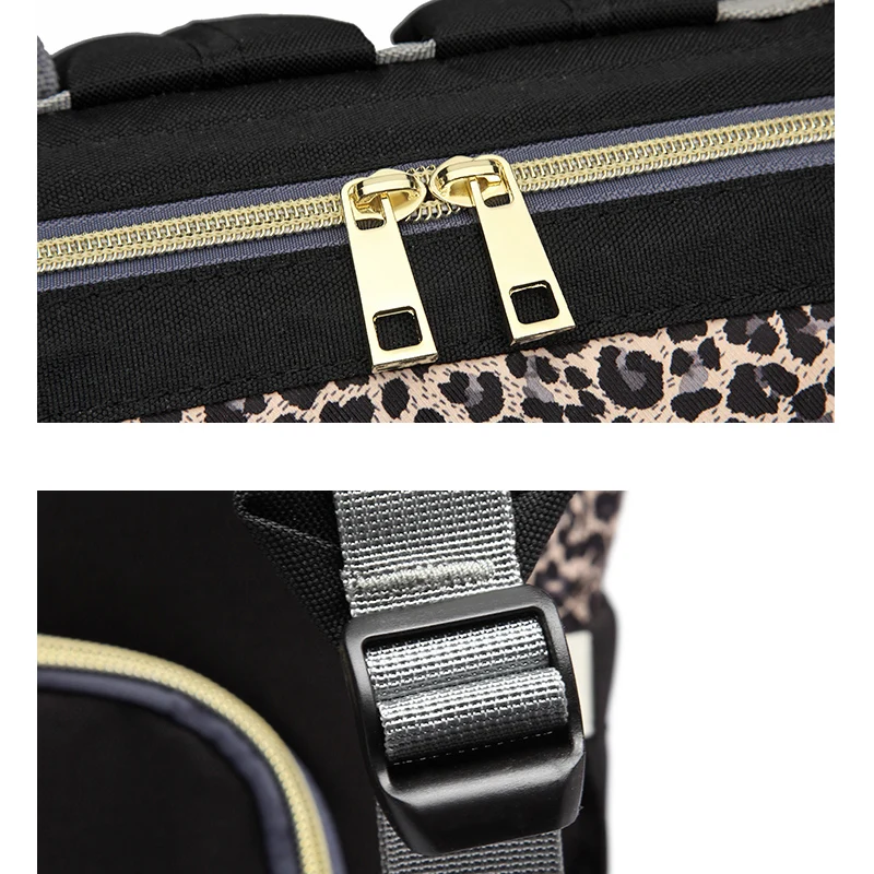 LEQUEEN-Leopard Print Mochilas para Mulheres, Multifunções, Mochila de Ombro, Grande Capacidade, Mamãe Sacos, Bebê Changing, Fralda, Senhoras