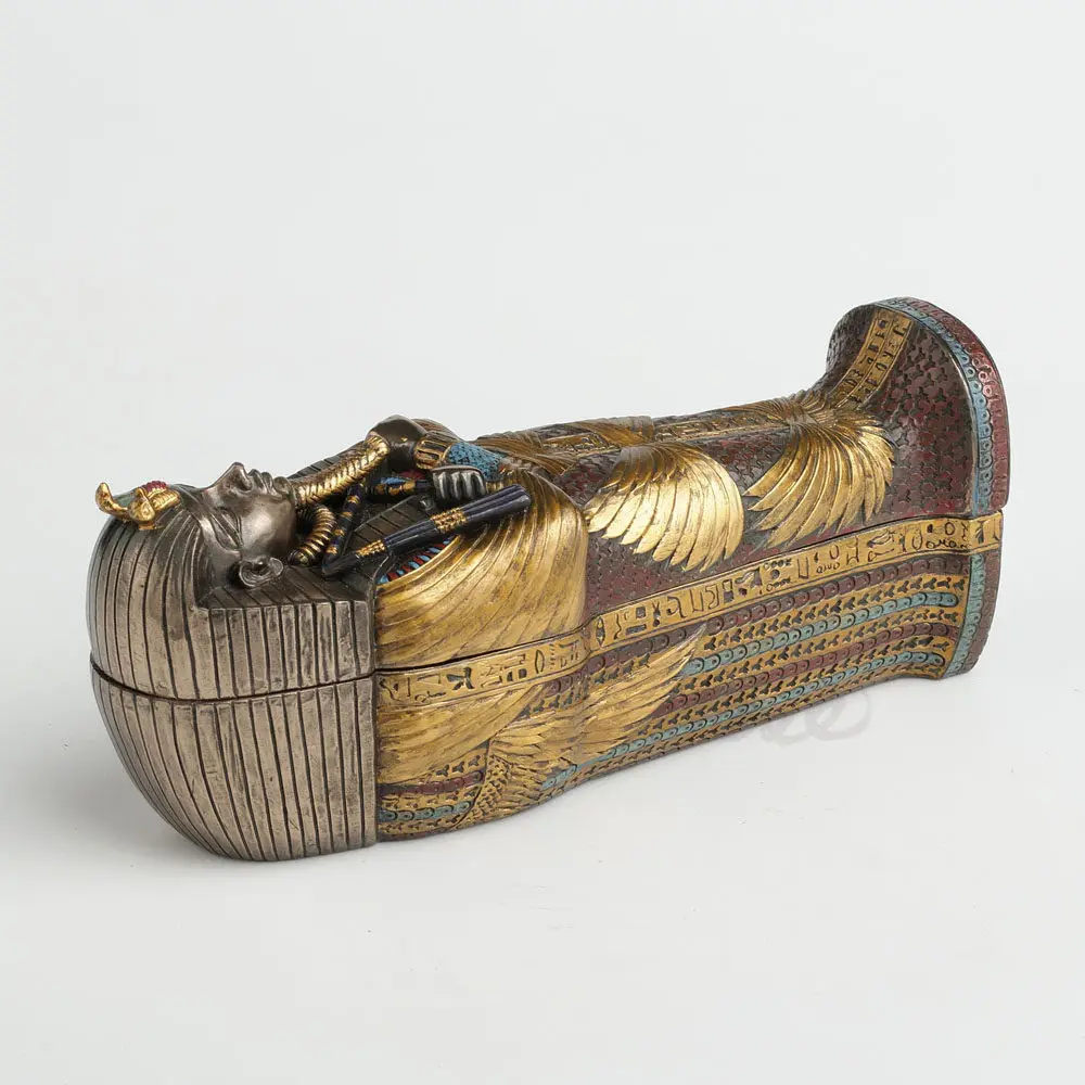 Ancient Egyptian King Tutankhamun Sarcophagus Resin Figurine Jewelry Box Mummy Coffin Home Decorative Storage Box Gift