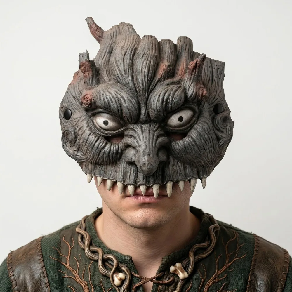 Realistic Tree Man Mask Forest Spirit Elf Mask Funny Halloween Mask Full Face Head Cover Carnival Party Mardi Gras Costume Props