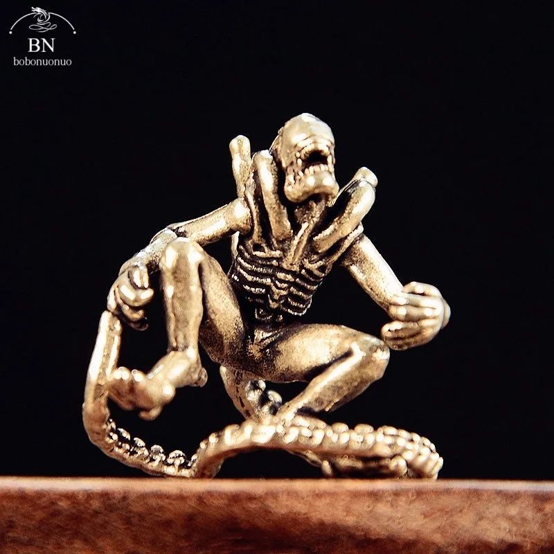 White Solid Brass Reclining Alien Dragon Figurine Retro Decor, Desktop Ornament for Home/Office, Collectible Art & Unique Gift