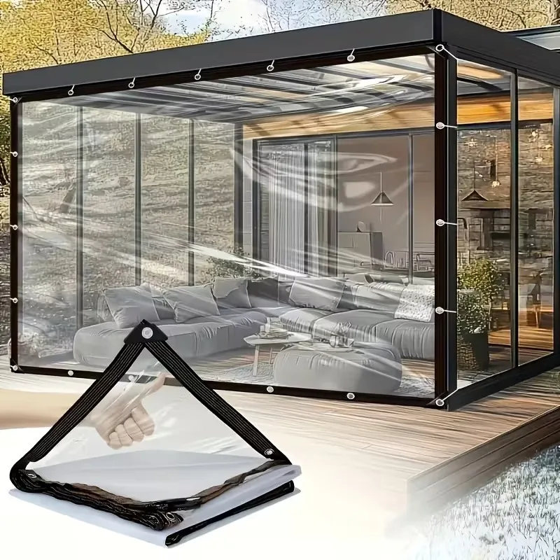 Thick Transparent PVC Tarp Heavy Duty Waterproof Weatherproof Cover for Outdoor Patio Garden Balcony Greenhouse and Rain Shelter