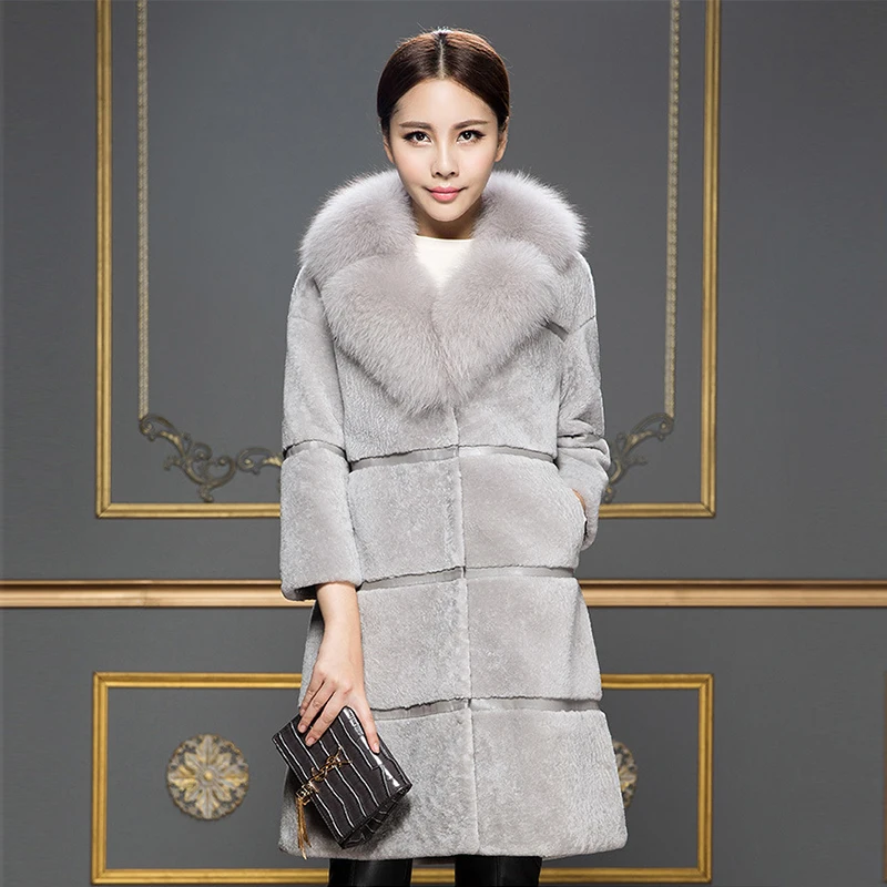 Winter Korean Version Women\'s New Faux Sheep Shearing Fur Coat Medium Length Faux Fur Collar Coat Office Lady Traf Parkas