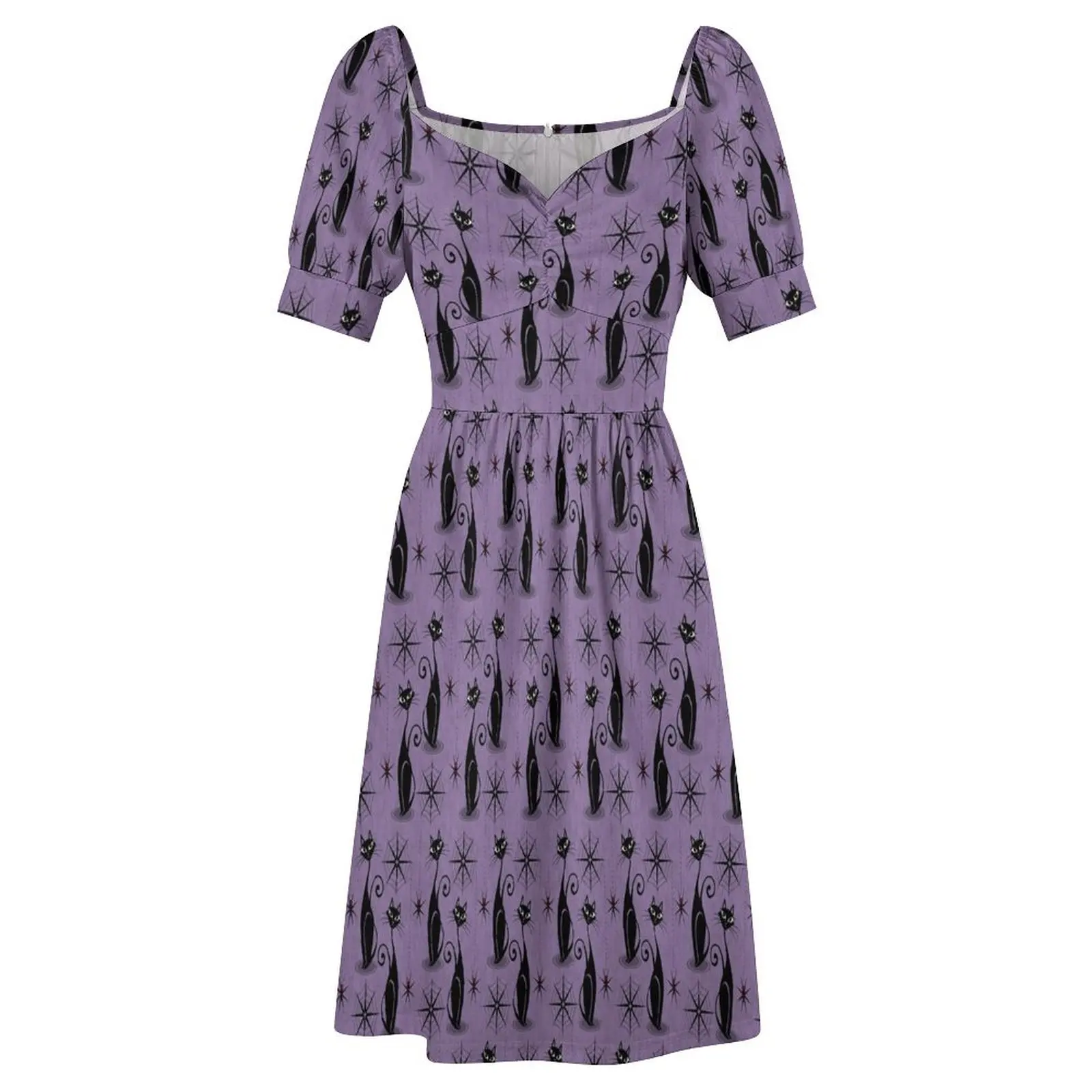 Vestido Retro Spooky Meow morado desgastado para mujer, vestido de fiesta de noche, vestido de graduación, noche