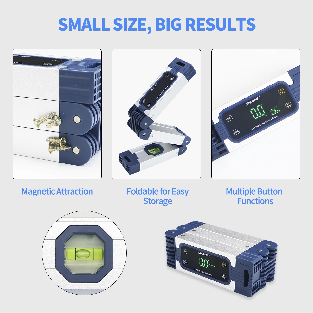 SHAHE Magnetic Aluminum Alloy Portable Level,3 Sections Folding Level,Accurate Multi-Angle Measurement Portable Level