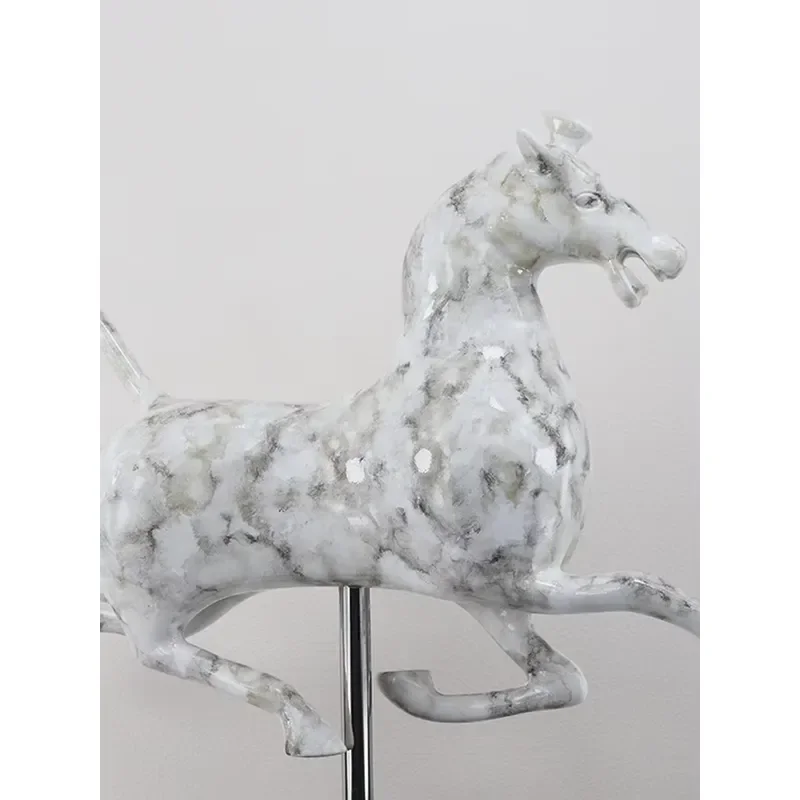 Modern Minimalist Resin Horse Statue Semi Handmade Marble Texture Figurine for Living Room Study Home Decor Art Ornament Semi