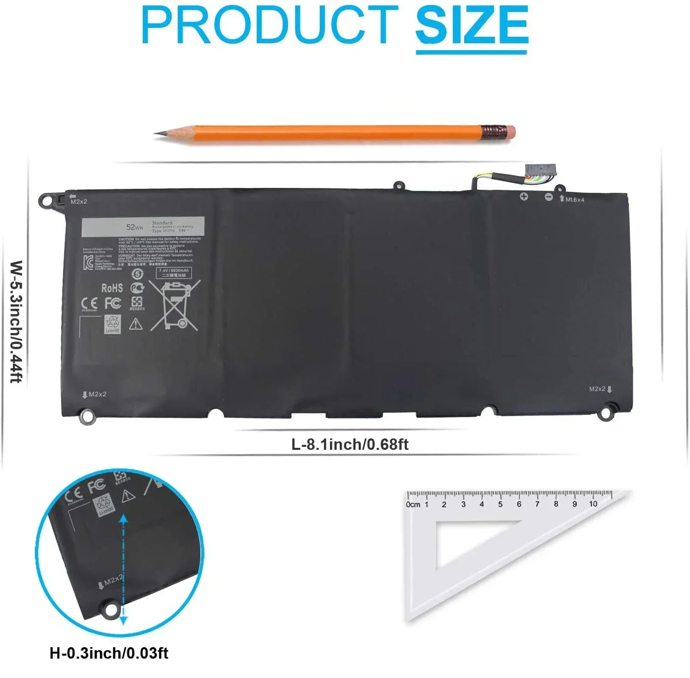 Laptop Battery 90V7W JHXPY JD25G 090V7W For Dell XPS 13 9343 XPS13 9350 13D-9343 P54G 0N7T6 5K9CP RWT1R 0DRRP 52WH
