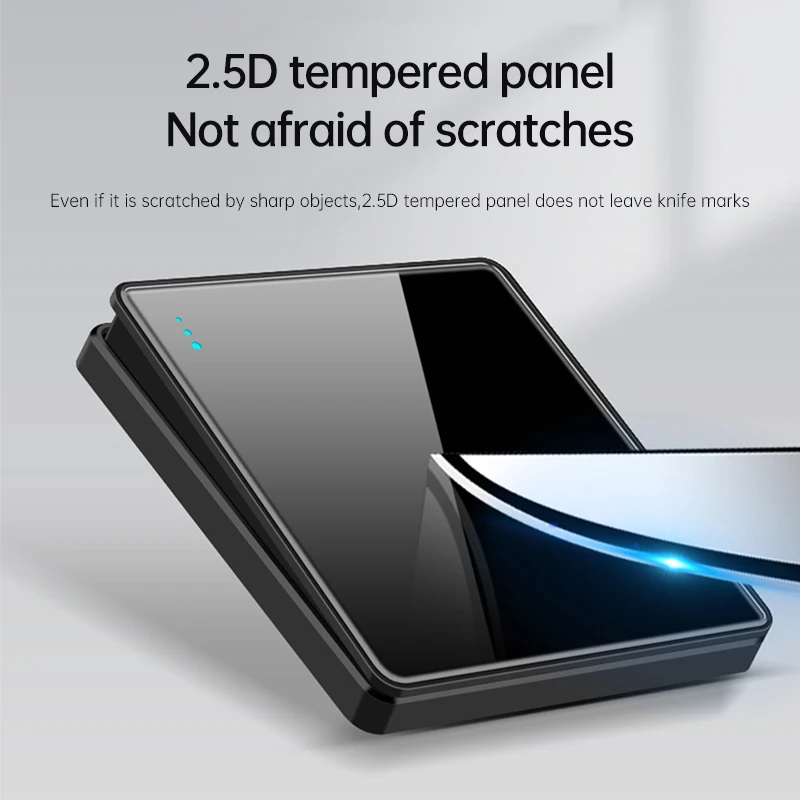 PSSRISE EU Wall Light Switch Power White Deluxe Full Tempered Glass Panel 1/2Way Light Switch On/Off With Fluorescent Indicator