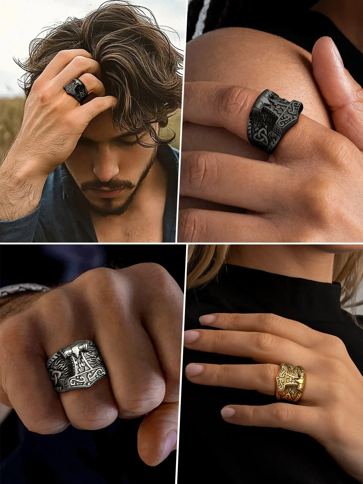 Big Rings for Man Woman Runic Thor's Hammer Mjolnir Ring 316L Stainless Steel Norse Viking Symbol Pattern Jewelry Gift Choice