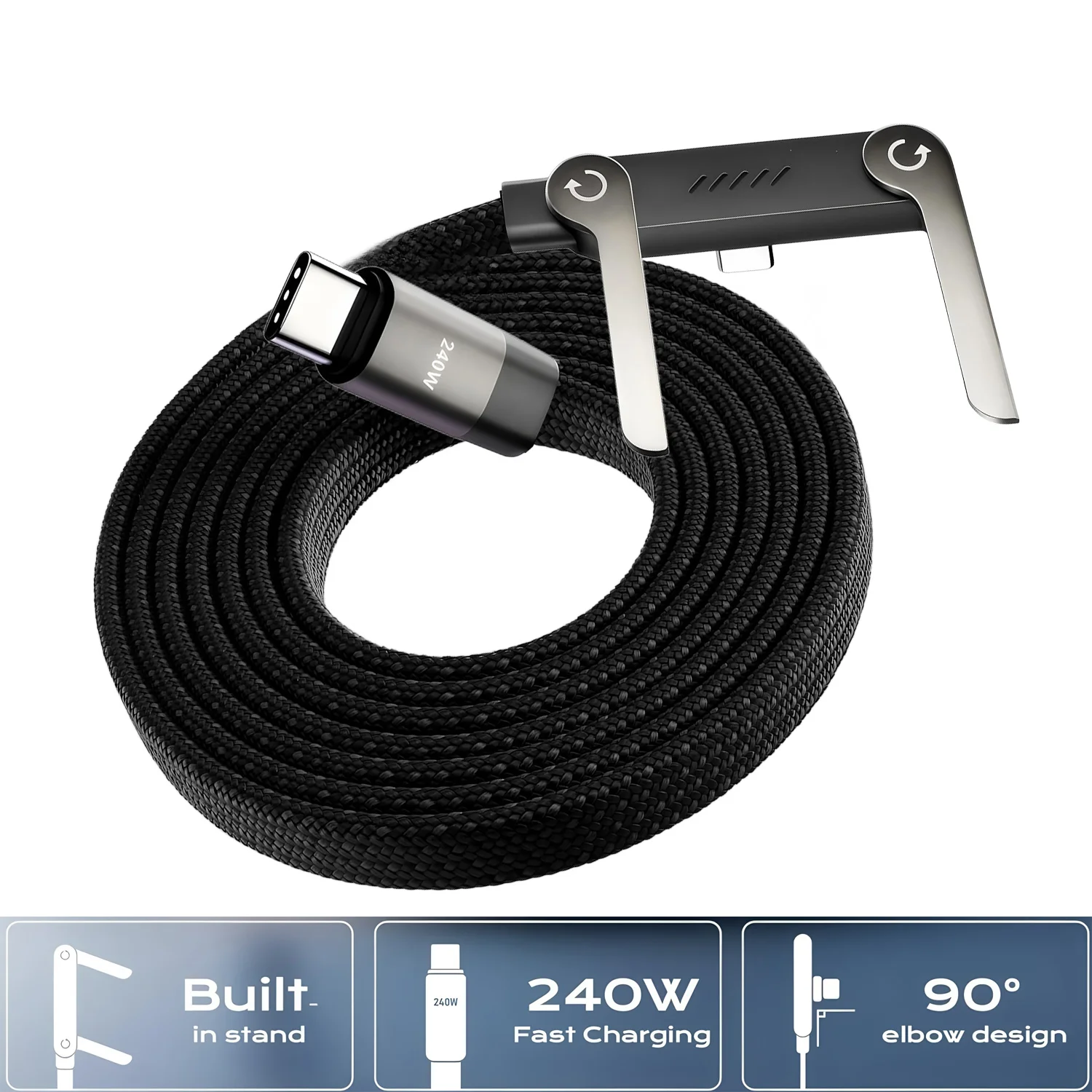 240w Fast Charging Foldable Bracket Data Cable With Built-in Holder 360° Rotation Type-C To Type-C Uninterrupted Gaming 2026 NEW