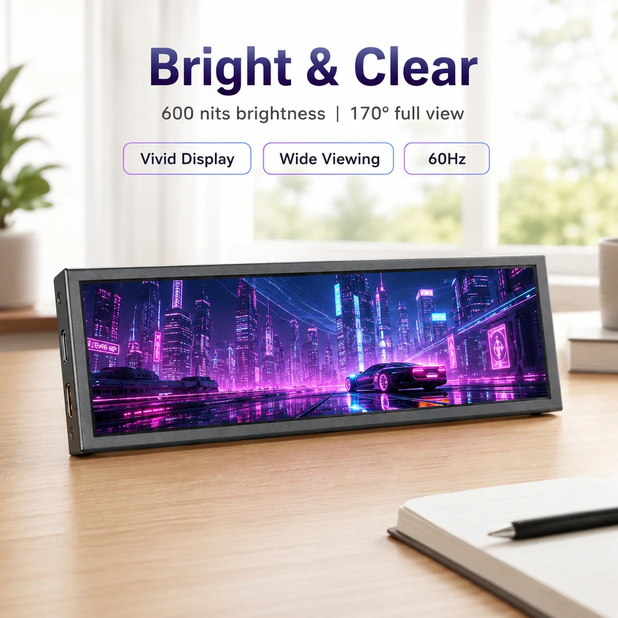 LESOWN 6.9 7.9 8.8 11.3 Inch Banner-Style Portable Display 480x1920 IPS Horizontal Stretched Monitor for Laptop PC Gaming Use