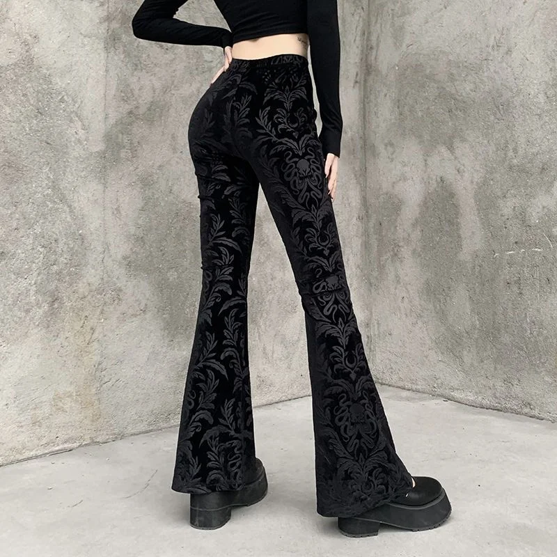 Dark Gothic Style Womens Trousers 2024 Autumn New Fashion Black Trousers Velvet Flared Trousers For Women All-Match Slim