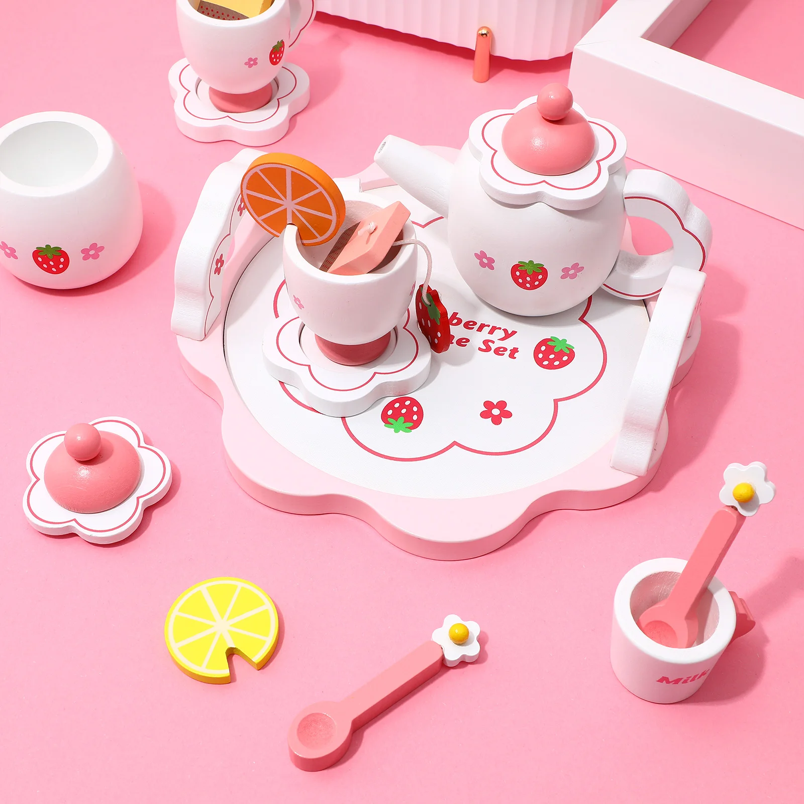 Ensembles de tasses à thé en bois pour enfants, jeu de simulation, jouets de cuisine, tout-petits