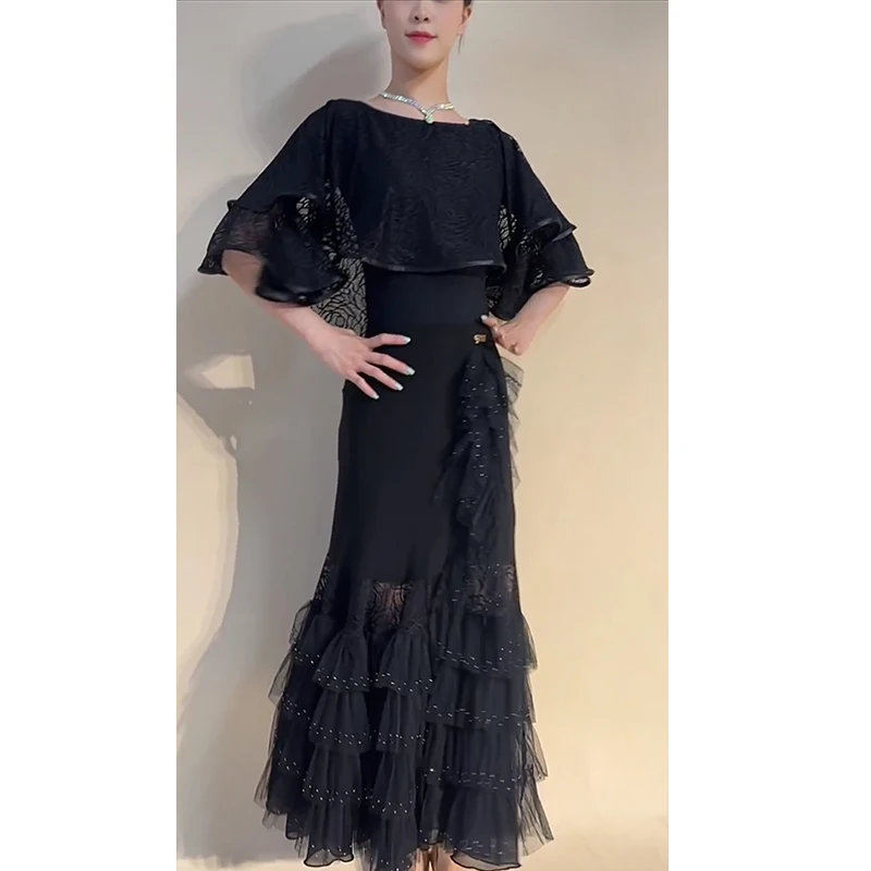 Sukienki do tańca towarzyskiego damskie 2025 czarne koronkowe topy spódnica walc trening występ sukienki damskie studniówka sukienka konkursowa