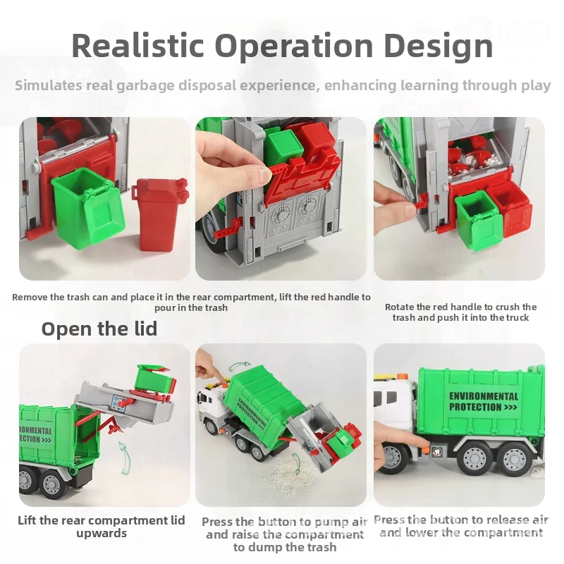لعبة شاحنة صرفية كبيرة للقمامة للأولاد - نموذج هندسي شاحنة تنظيف فرز مقاومة للسقوط مع صوت وضوء #1