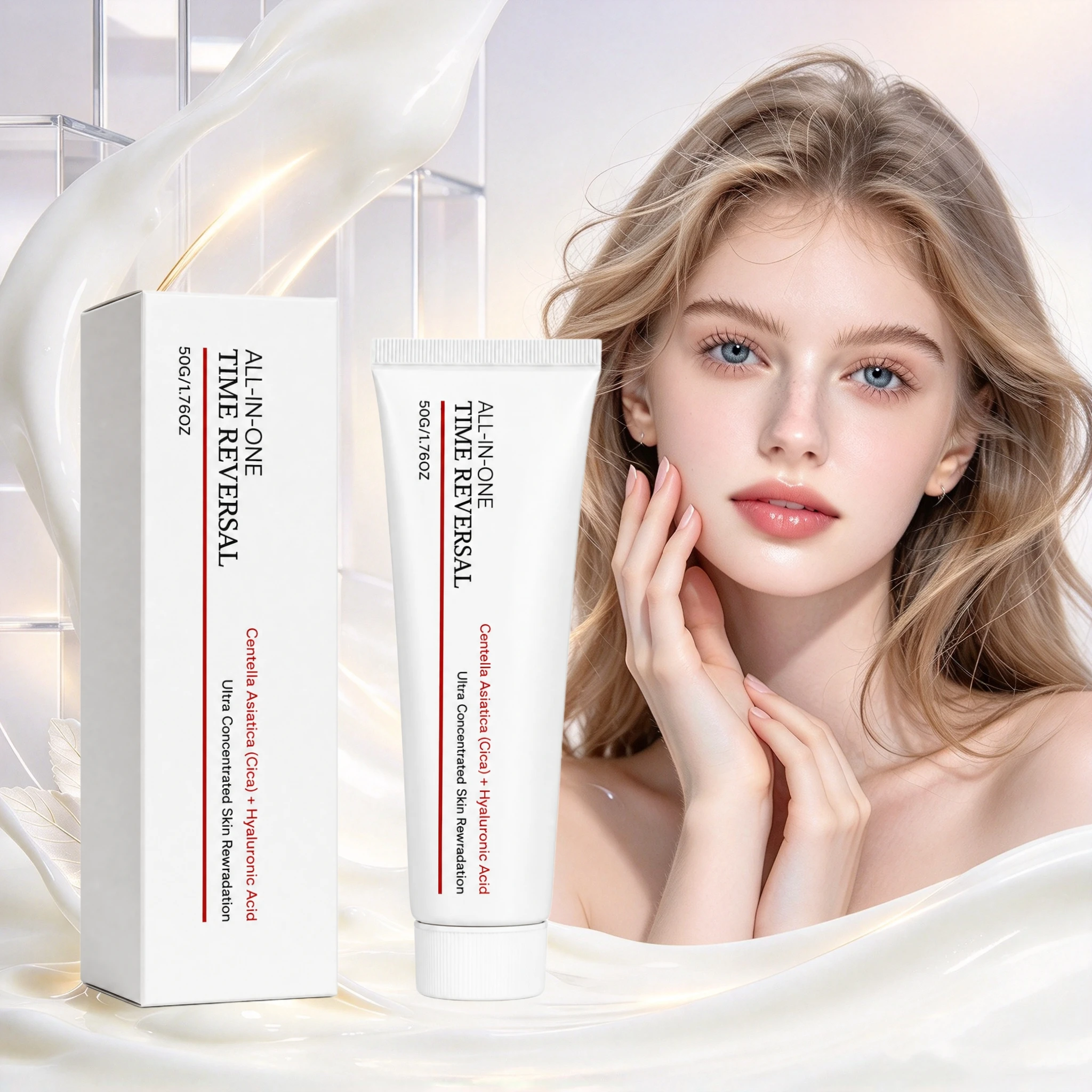 All-In-One Cica Hyaluronic Acid Facial Cream Revitalizing Moisturize Smooth Fine Lines Brighten Dullness Time Reverse Face Cream