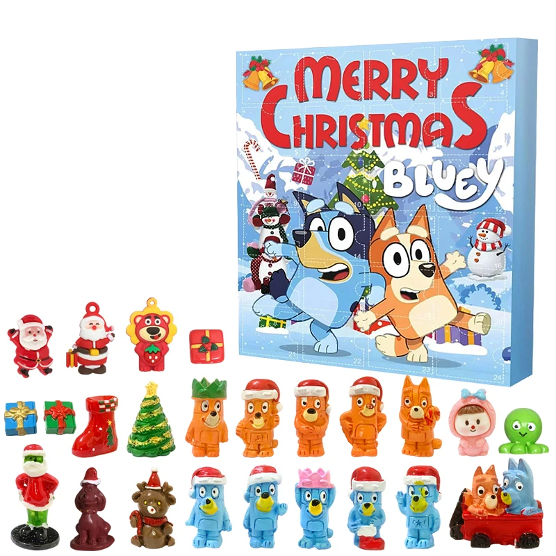 Bluey تقويم القدوم هدية عيد الميلاد الهالوين 24 يوم مكافأة العد التنازلي Kawaii أنيمي عمل الشكل البلاستيكية نموذج ألعاب الدمى للأطفال