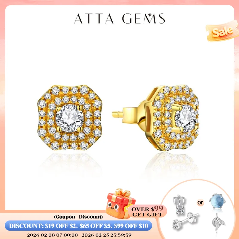 

ATTAGEMS Luxurly D VVS1 Color Moissanite Stud Earrings For Women Top Quality 100% 925 Sterling Silver Sparkling Wedding Jewelry