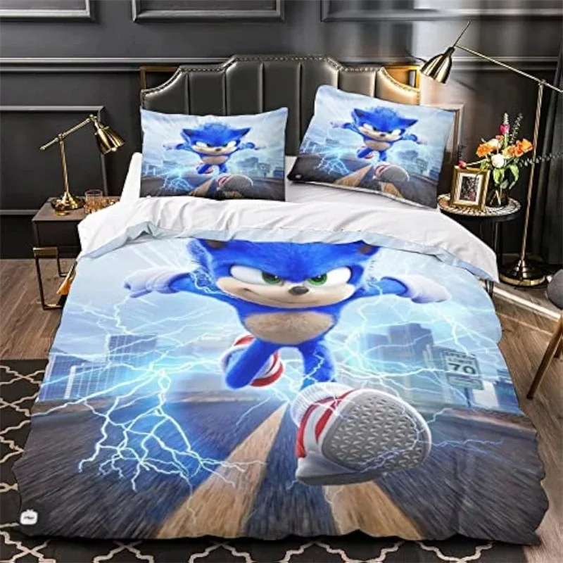 S-Sonic anime print duvet cover set 3D Exquisite Cartoon Anime Digital Printing Bedding Set Comforter Bed Youth Home Decor