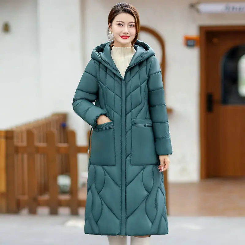 

fashion hooded Thick warm down cotton jacket women Mid-Length Parkas winter new middle-aged mom padded coat Female overcoat T630