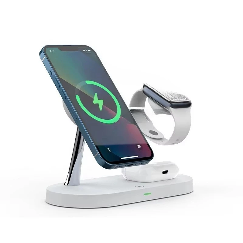 15W fast charging mobile phone holder USB port 5 in 1 zinc alloy multi-function magnetic wireless charger holder