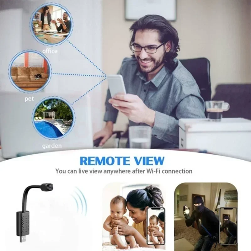 กล้องสอดแนมอัจฉริยะ1080p ขนาดเล็กสาย USB กล้องไร้สายดูระยะไกลแบบเรียลไทม์กล้องการตรวจจับการเคลื่อนไหวมองเห็นกลางคืนพี่เลี้ยงเด็ก