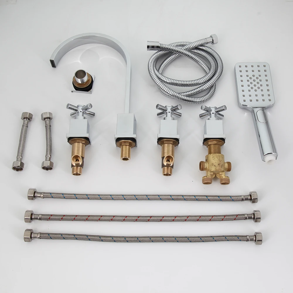 Imagem -03 - Zappo Chrome Cachoeira Batutub Torneira do Banheiro Guindaste Fixado na Parede Cachoeira Banheira Bico Torneira do Chuveiro Quente e Fria Torneiras Misturadoras