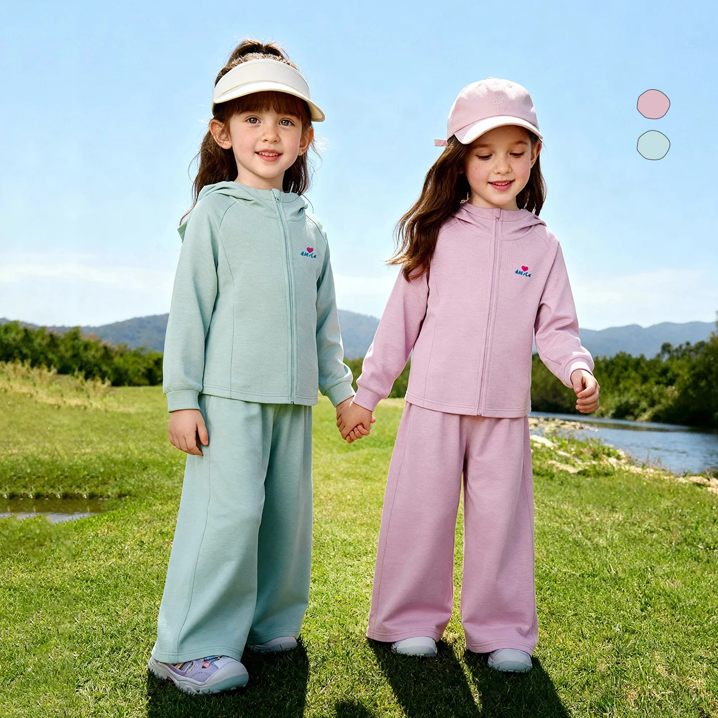 Amila 2026 Spring Children's Casual Pants Solid Color Daily Versatile Knitted Skin Friendly Soft Wide Leg Straight Pants