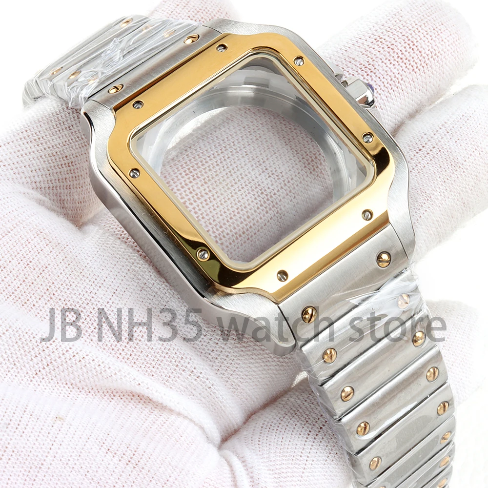 

Gold/Silver 38mm Square Watch Case Modification Parts For Santos NH35 NH36 NH38 Movement 316L Stainless Steel Watch Accessories
