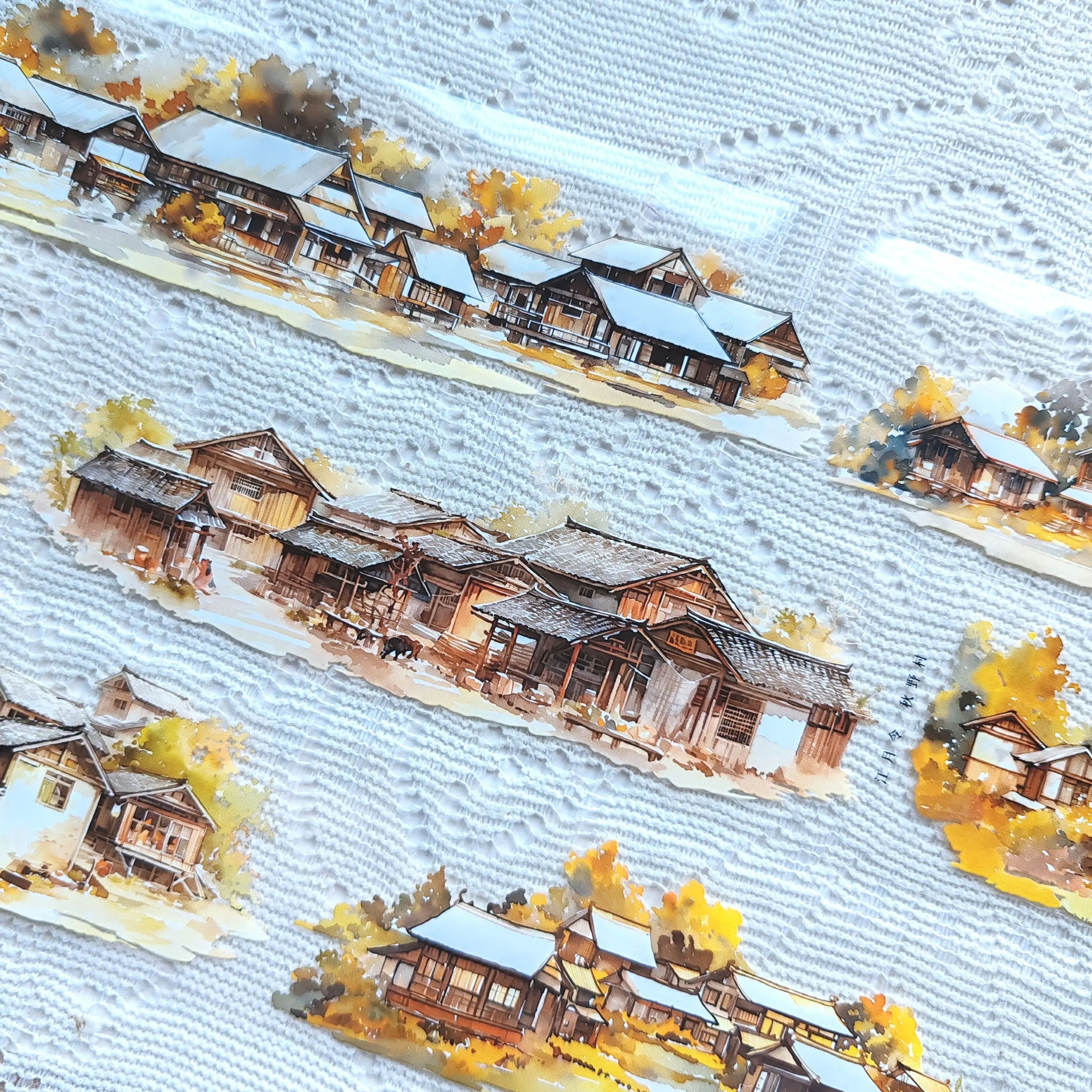 Autumn Field Village PET Washi Tape, Ancient Country Town Scenery Journaling Sticker for DIY Craft Decor