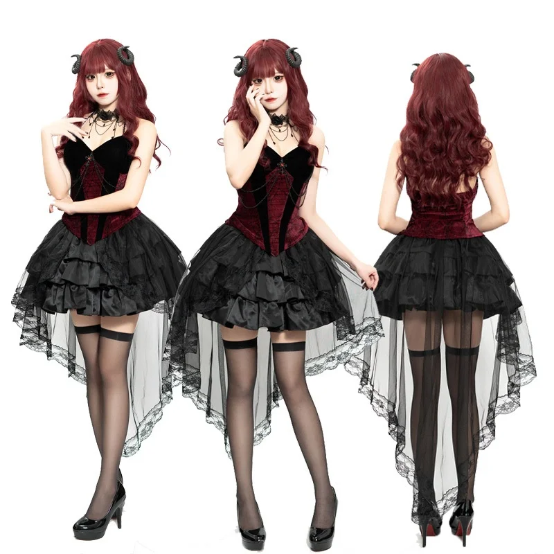 할로윈 신상 뱀파이어 코스프레 공작부인 레이스 드레스 탑 뷔스티에 스커트 무대 공연 의상 여성 민족 무대 의상