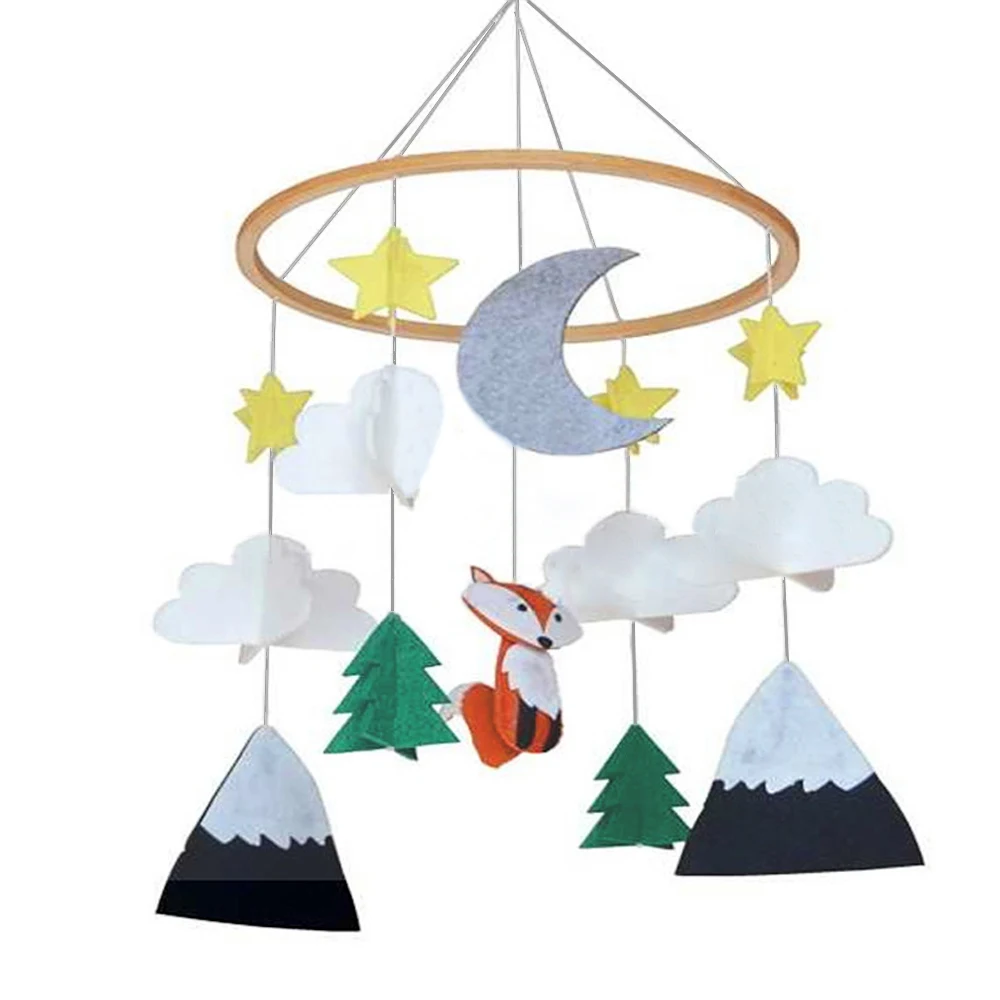 Newborn Baby Crib Hanging Mobile Wind Chimes with Felt Fox Cloud Star Moon Mountain Tree Pendants for Baby Shower Birthday Gifts