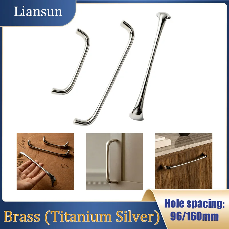 1/2/4/6PCS Titanium Silver Solid Furniture Handle Brass Kitchen Cabinet Handle Medieval Style Wardrobe Drawer Handle Hardware