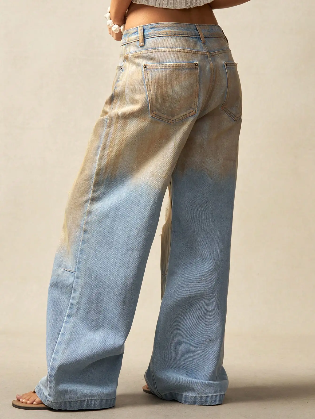 American style high end streetwear style faded holey denim women's pants 2025 new collection