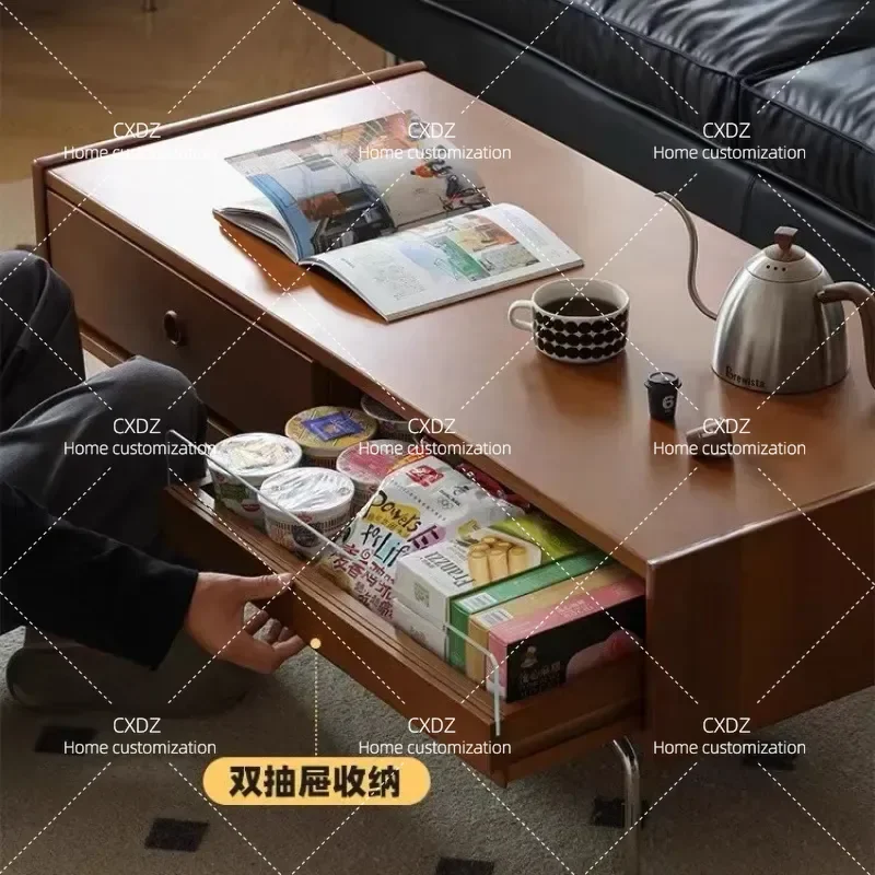 Solid Wood Coffee Table Medieval Style Living Room Small Side Table Japanese Style Small Apartment Retro Simple Stainless
