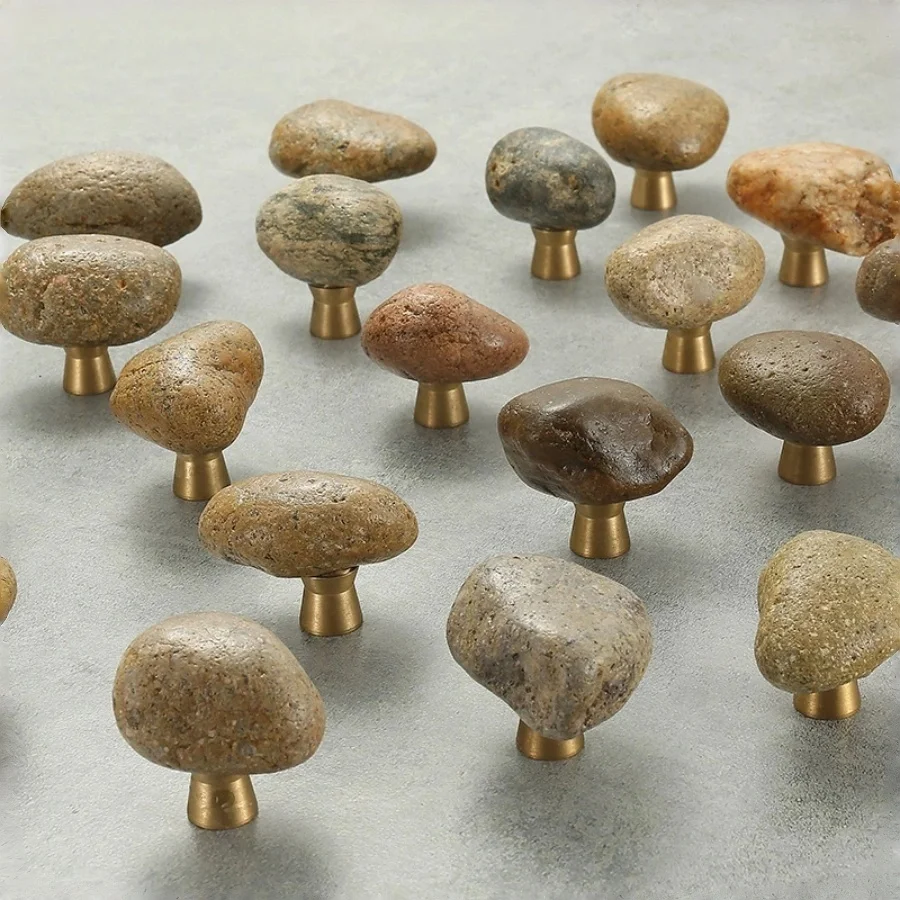 

Natural Stone Kitchen Cabinet Handles Drawer Dresser Knobs Furniture Handle Hardware Solid Copper Base Bedside Table Handles